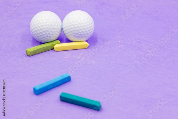 Fototapeta Golf with crayon on purple background for golf school and golf class academy