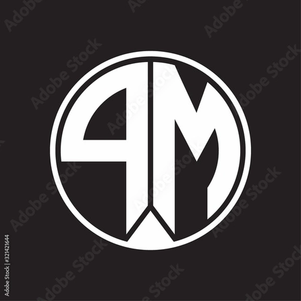 Fototapeta PM Logo monogram circle with piece ribbon style on black background