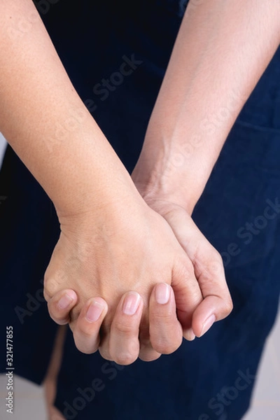 Fototapeta Men and women hand in hands close up