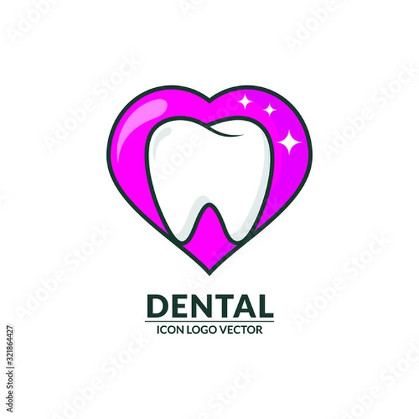 Fototapeta Dental icon with pink love. simple, trendy and modern and suitable for dental icon, website design and desktop envelopment, apps development, clinic, and other