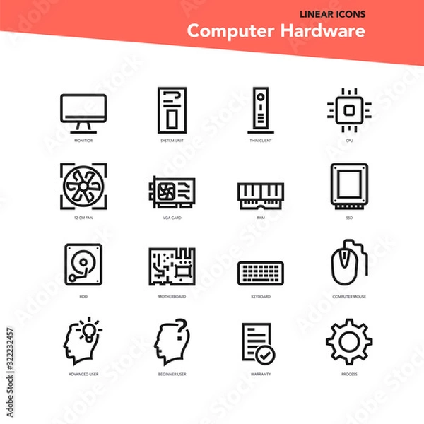 Fototapeta Vector set of linear icons - COMPUTER SPECIFICATIONS