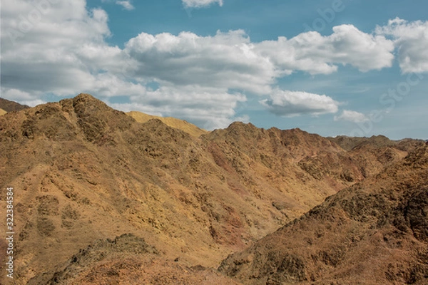 Fototapeta desert mountains sharp sand stone rocks and cliffs wilderness nature background scenic view of south Israel country side environment