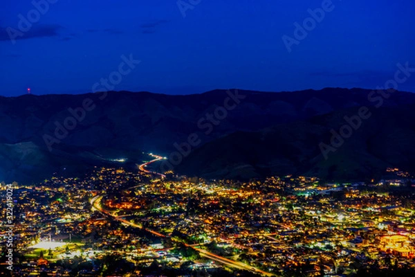 Fototapeta Night Lights of City from View, Valley, Mountains 