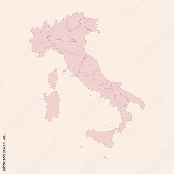 Fototapeta Italy political map with provinces graphics design. Vintage pink shade background vector. Perfect for business concepts, backgrounds, backdrop, banner, poster, sticker, label and wallpapers.