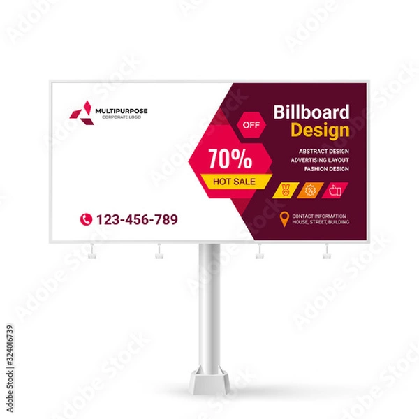 Obraz Billboard sign, banner design ideas for outdoor advertising, inspirational graphic design for placing photos and text, vector red background	