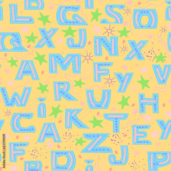 Fototapeta bright seamless pattern made up of letters of the English alphabet. children's pattern for decorating fabric and Wallpaper.