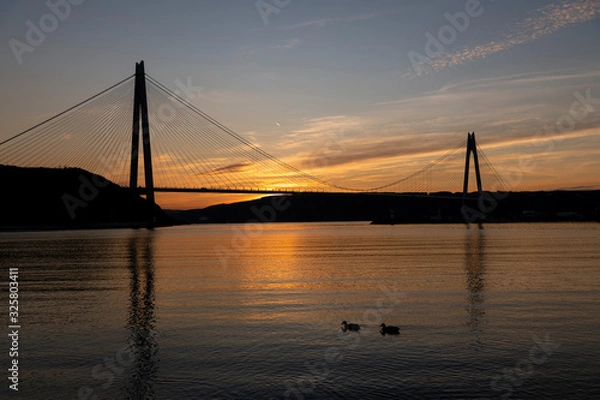 Fototapeta Poyrazkoy Horbour and the behind of Yavuz Selim Bridge