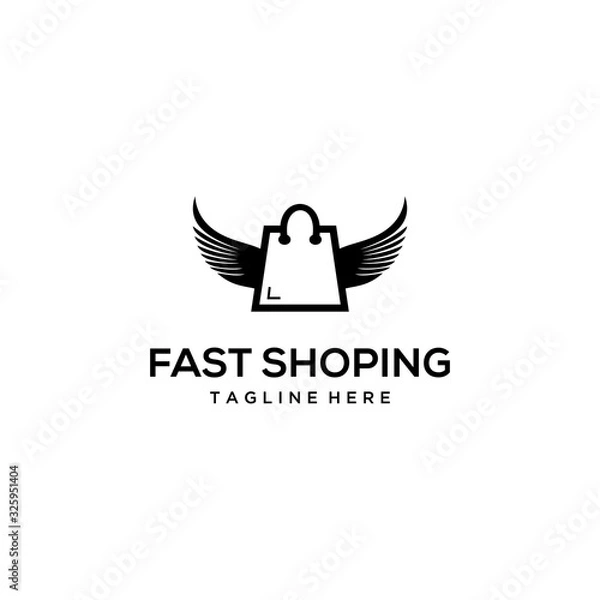 Fototapeta Creative Modern shopping bag flying with wings logo design template