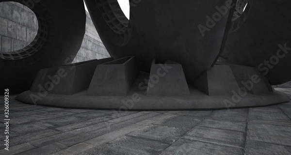 Fototapeta Abstract architectural concrete interior with discs. 3D illustration and rendering.