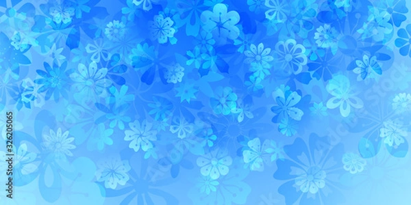 Fototapeta Spring background of various flowers in light blue colors