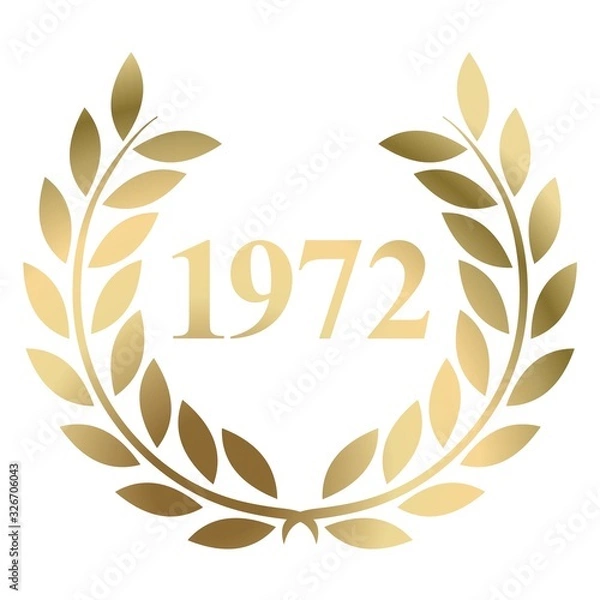 Fototapeta Year 1972 gold laurel wreath vector isolated on a white background 