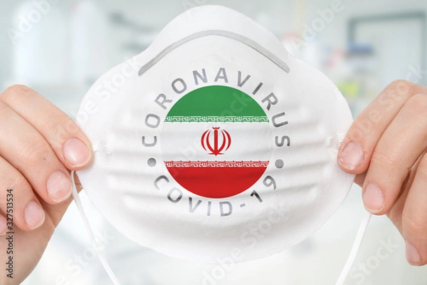 Fototapeta Respirator mask with flag of Iran - Coronavirus COVID-19 concept