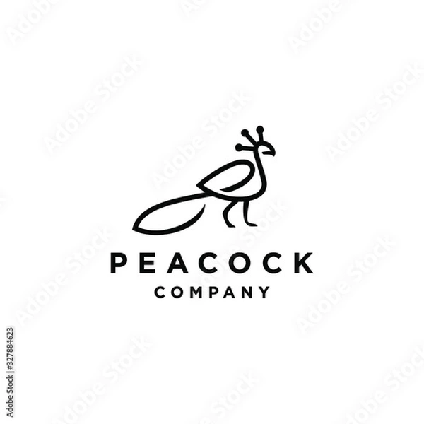 Fototapeta peacok peafowl logo icon with color lineart line outline monoline design illustration abstract