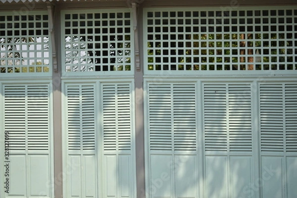 Fototapeta a wall of blue louver , exterior design