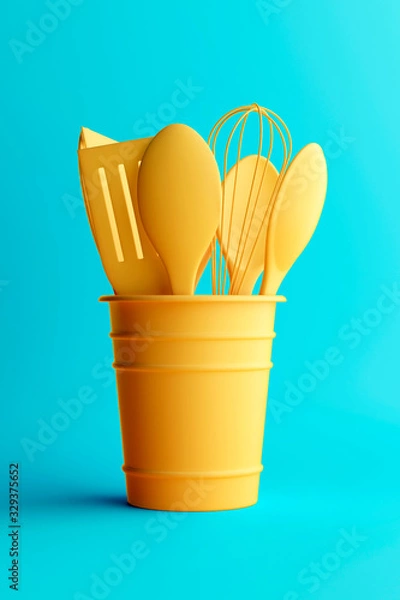 Fototapeta Kitchen cooking spoons minimal style image. 3d render