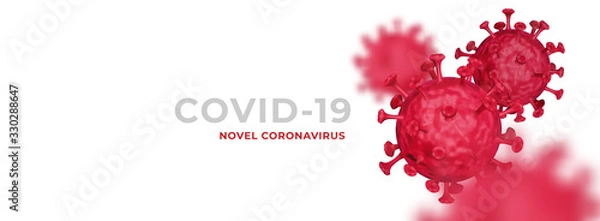 Fototapeta Novel Coronavirus COVID-19 3d realistic clean banner illustration template vector with copy space