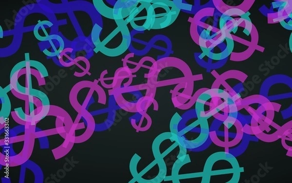 Fototapeta Multicolored translucent dollar signs on dark background. Red tones. 3D illustration