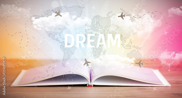 Fototapeta Open book with DREAM inscription, vacation concept