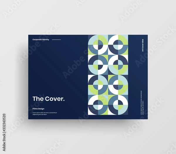 Fototapeta Creative business presentation vector A4 horizontal orientation front page mock up. Modern corporate report cover abstract geometric illustration design layout. Company identity brochure template.