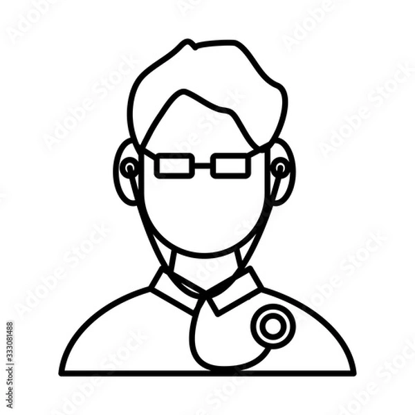 Fototapeta doctor with stethoscope character line style icon