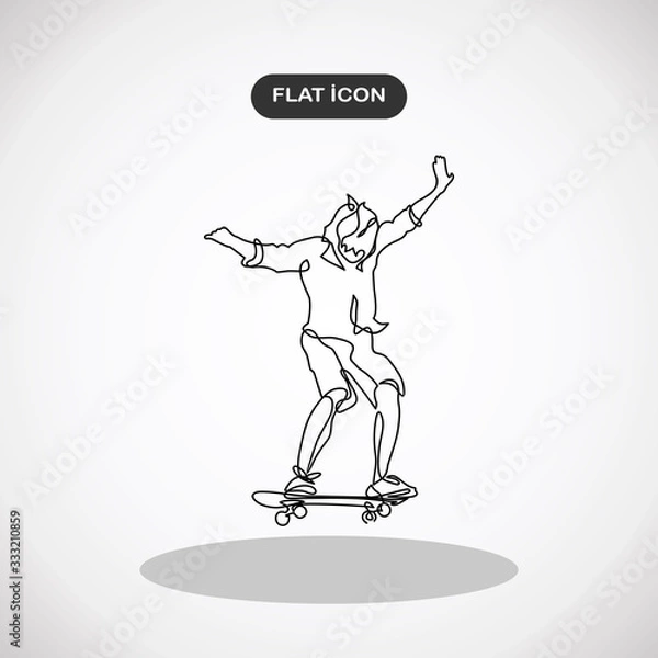 Fototapeta Continuous line drawing. Boy riding a skateboard. Vector Illustration