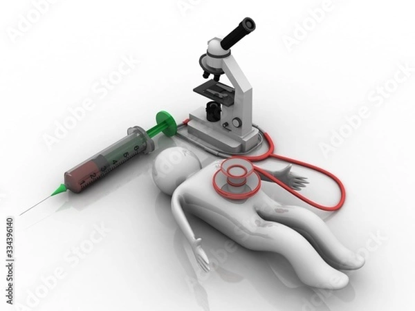 Fototapeta 3d rendering Microscope with stethoscope checking patient