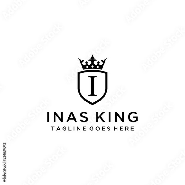 Fototapeta Illustration modern Crown with sign I and shield luxury logo design icon