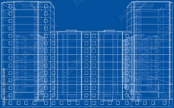 Fototapeta Vector wire-frame model of a multi-storey building