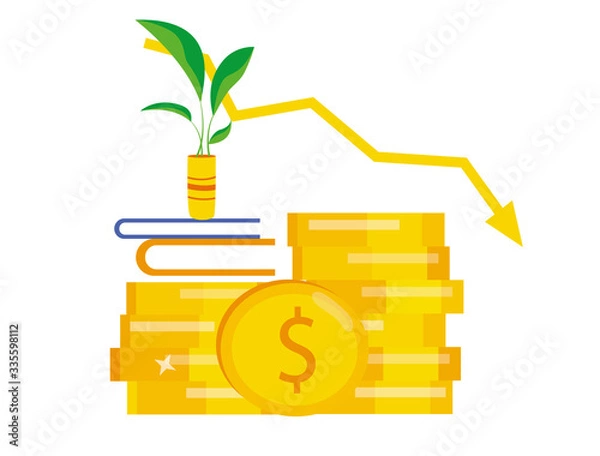 Fototapeta Modern vector illustration of world financial crisis. Oil price drop. Collapse of the economy. Bankruptcy. Down arrow stocks graph. Economy stock market crash down. Depression amid losing money