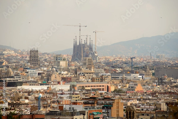 Fototapeta Panoramic view of Barcelona on a summer day