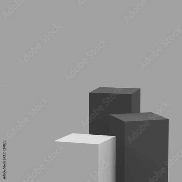 Fototapeta 3d gray and white black cubes square podium minimal studio background. Abstract 3d geometric shape object illustration render.Display for product business online.