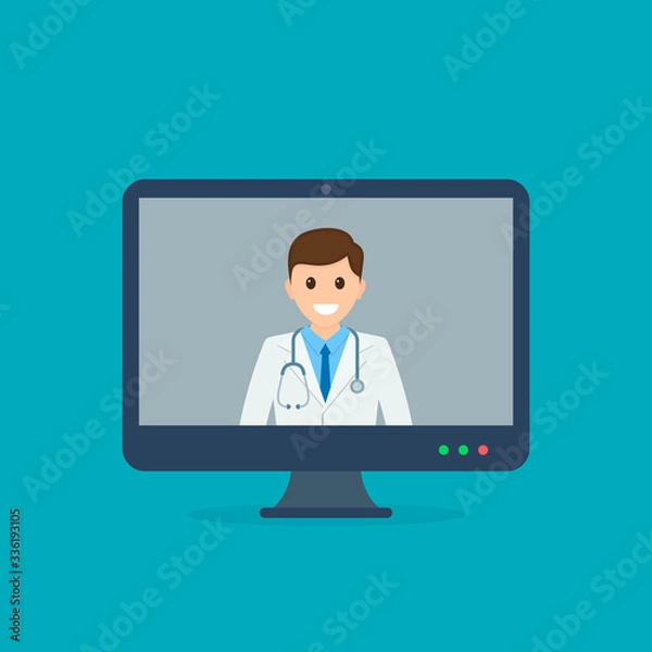 Fototapeta Online doctor. Online medical consultation and support. Vector illustration in flat style