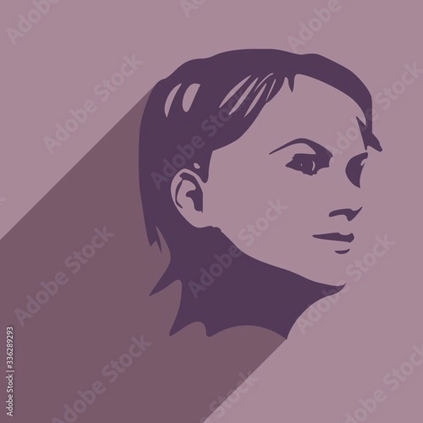 Fototapeta Face side view. Elegant silhouette of a female head. Web icon with long shadow