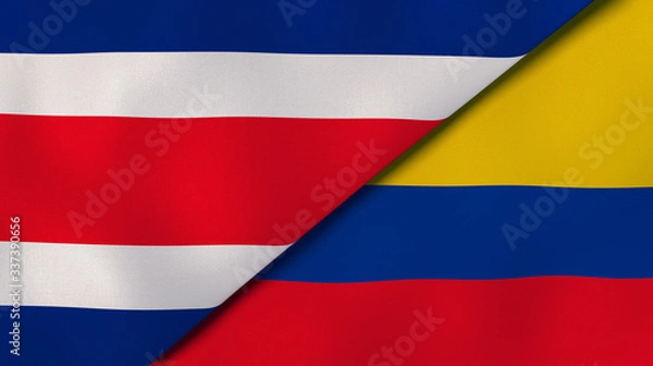 Fototapeta The flags of Costa Rica and Colombia. News, reportage, business background. 3d illustration