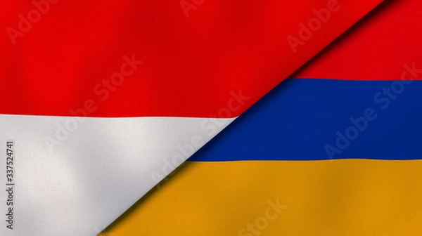 Fototapeta The flags of Indonesia and Armenia. News, reportage, business background. 3d illustration