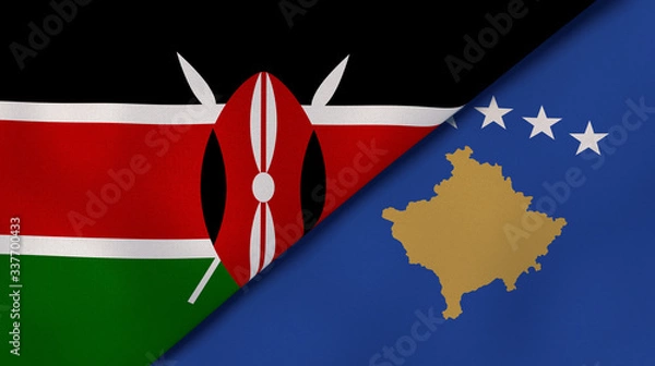 Fototapeta The flags of Kenya and Kosovo. News, reportage, business background. 3d illustration