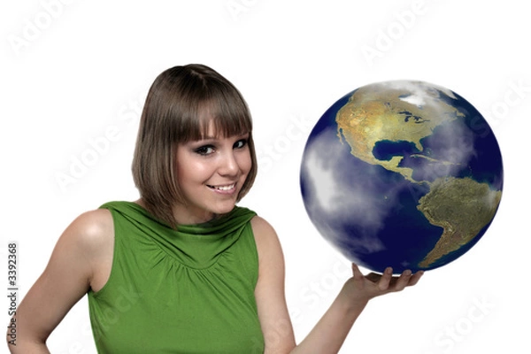 Obraz the girl with a earth planet