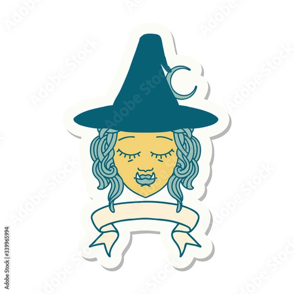 Fototapeta half orc witch character face with banner sticker