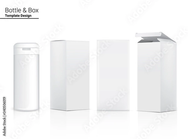 Fototapeta Glossy Bottle Mock up Realistic Cosmetic and 3 Dimensional Box for Skincare and Aging anti-wrinkle or  Food merchandise on White Background Illustration. Health Care and Medical.