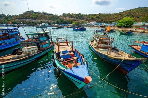 Fototapeta Boats on the sea in Nam Du island, Kien Giang, Vietnam. Near Phu Quoc island 