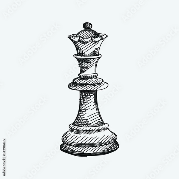 Fototapeta Hand-drawn sketch of Queen chess piece on a white background. Chess pieces. Chess. Check mate