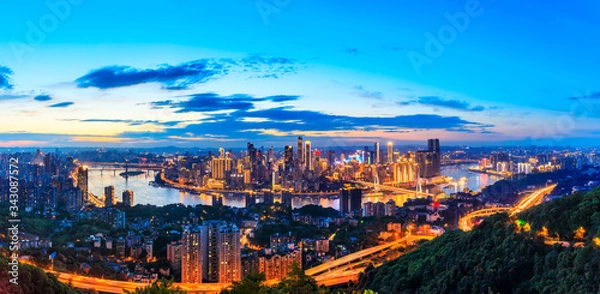 Fototapeta Chongqing city skyline and architectural landscape at sunset,China.