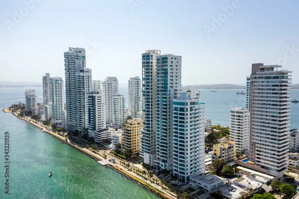 Fototapeta Aerial view of skyscrapers in Cartagena