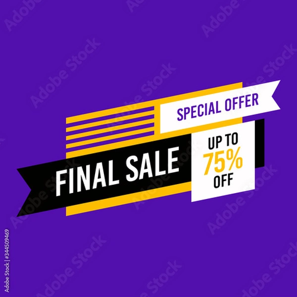 Fototapeta Special offer final sale up to 75% off. Dynamic shapes and lines, Mega Sale, Shop now text. Layout for advertising design, banner, poster, online shopping, product, promotions, website and brochure.