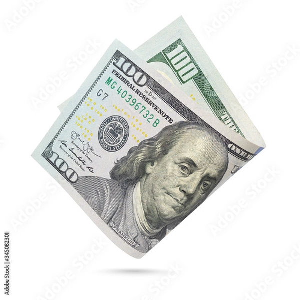 Obraz Hundred dollar bill isolated on a white background.