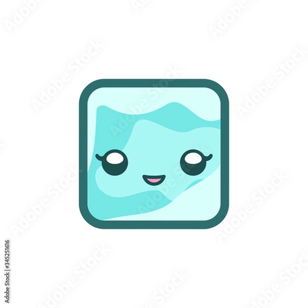 Fototapeta Happy ice cube cartoon emoji expression vector illustration