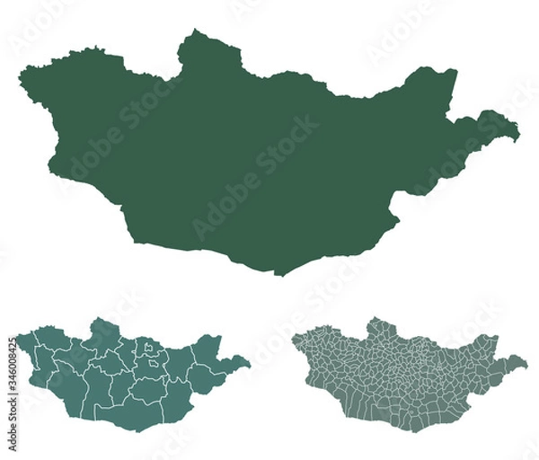 Fototapeta Mongolia map outline administrative regions vector template for infographic design. Administrative borders.