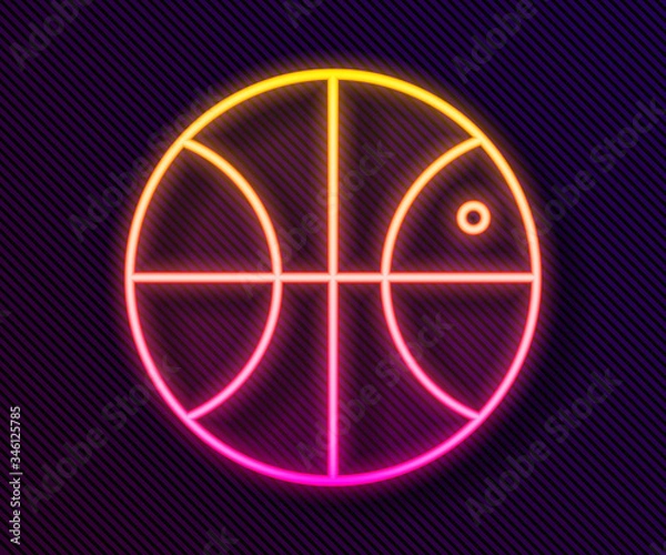 Fototapeta Glowing neon line Basketball ball icon isolated on black background. Sport symbol. Vector Illustration