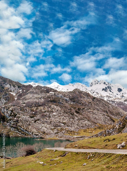 Fototapeta Mountains of Asturias in the north of Spain in a cloudy day