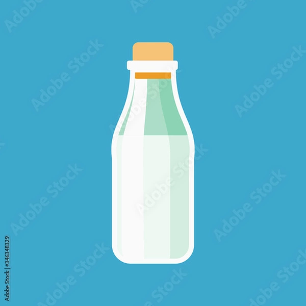 Fototapeta Milk bottle. Isolated bottle of milk. Vector flat cartoon illustration